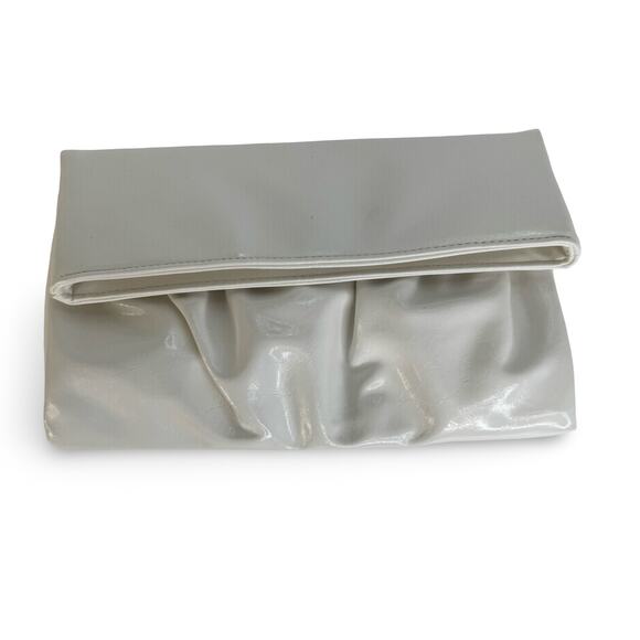 White Faux Patent Foldover Clutch Purse by Style & Co – Ruched Front Snap Close - Picture 6 of 16